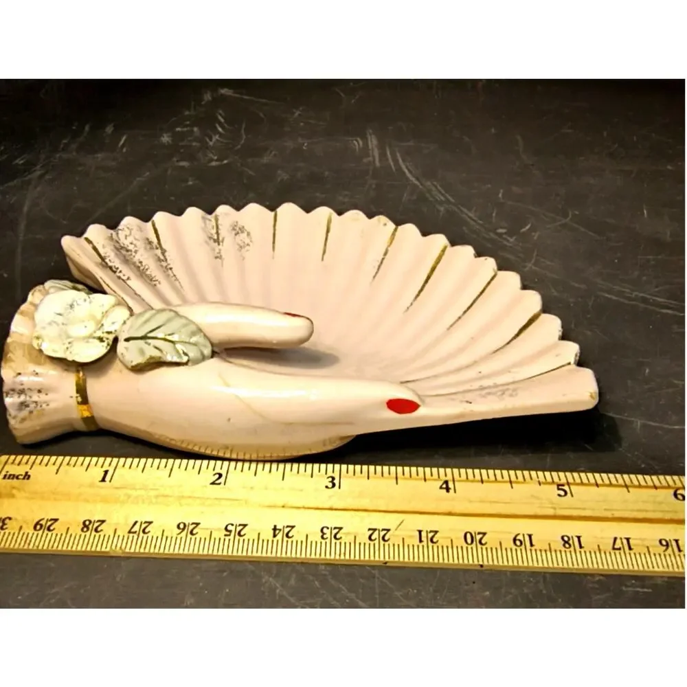 1961.  Vintage Pink Porcelain MCM Hand and Fan Jewelry Trinket Tray Decor